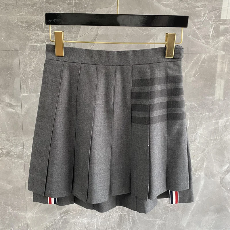 TB THOM Women's Skirt 2023 Korean Fashion Luxury Brand Dress 4-bar Stripes Pleated Skirt Harajuku Streetwear Party Mini Skirts