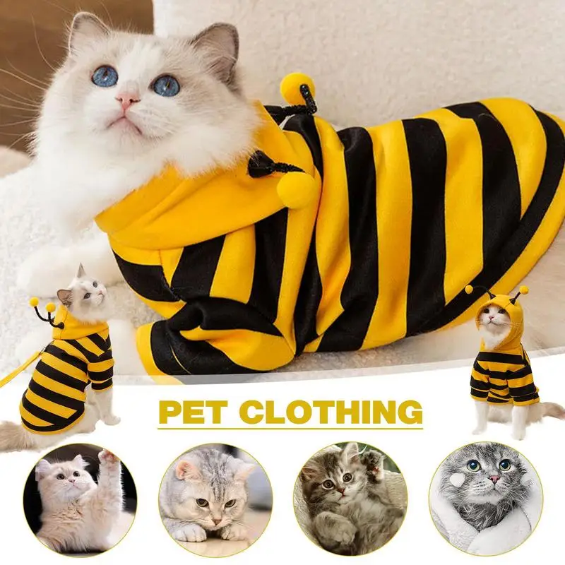

Pet Bee Dog Costume Clothes Cat Cosplay Soft Warm Fleece Fabric Pet Bee Halloween Hoodies For Small Medium Dogs Kitten Puppy