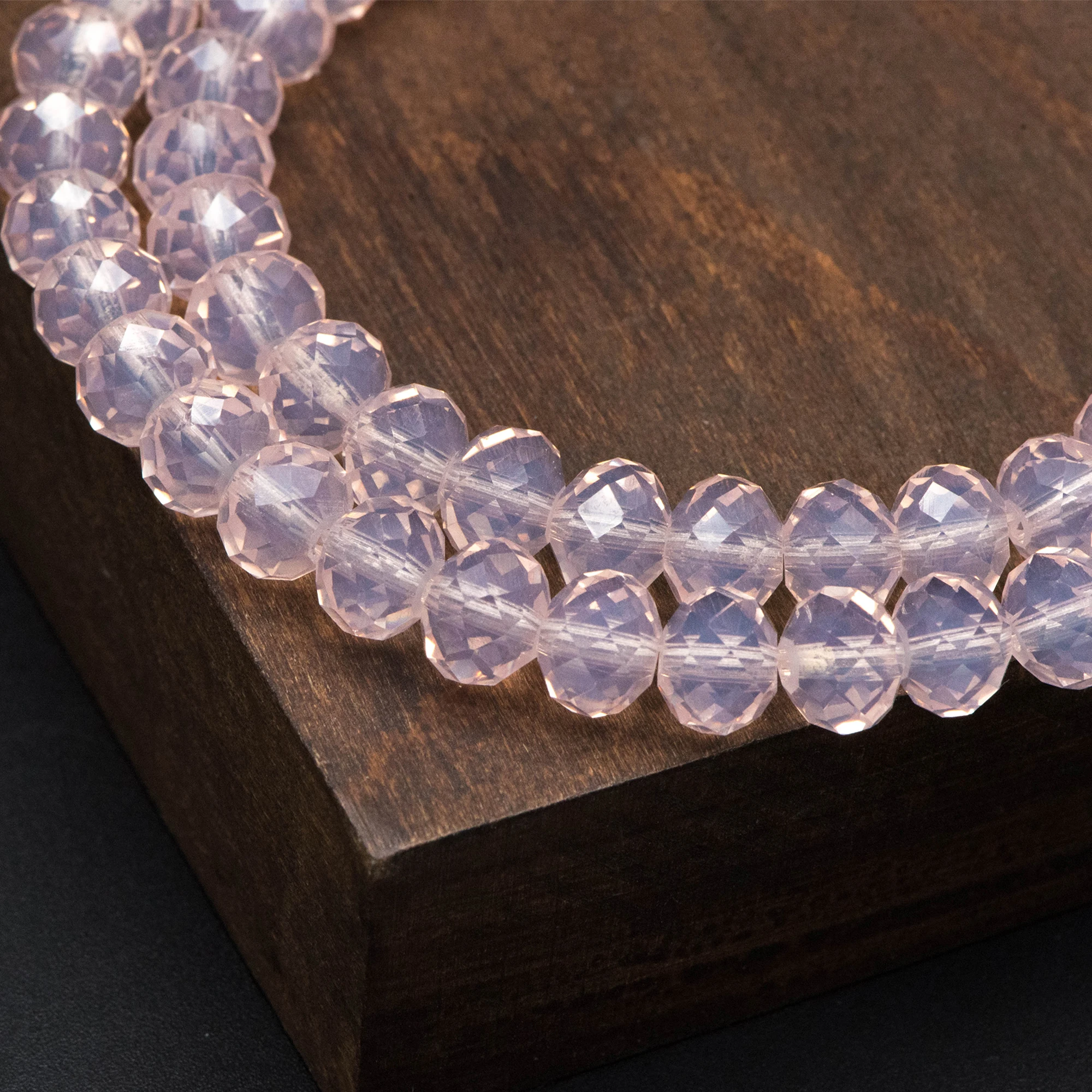 70 бусин-граненые бусины из хрустального стекла Rondelle 6x8 мм оптом, опал Lt розовый- (BZ08-140)