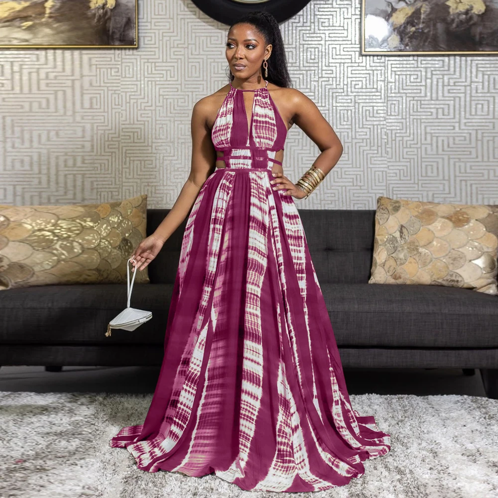 MD African Dashiki Print Long Dresses Women V-neck Sexy Gowns Ankara Outfit Party Wears 2023 Spring Sleeveless Dress |