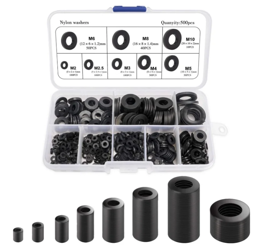 

500pcs Flat Washer Gasket Set M2 M2.5 M3 M4 M5 M6 M8 Plastic Sealing O-rings Plane Spacer Assortment Kit Fastener