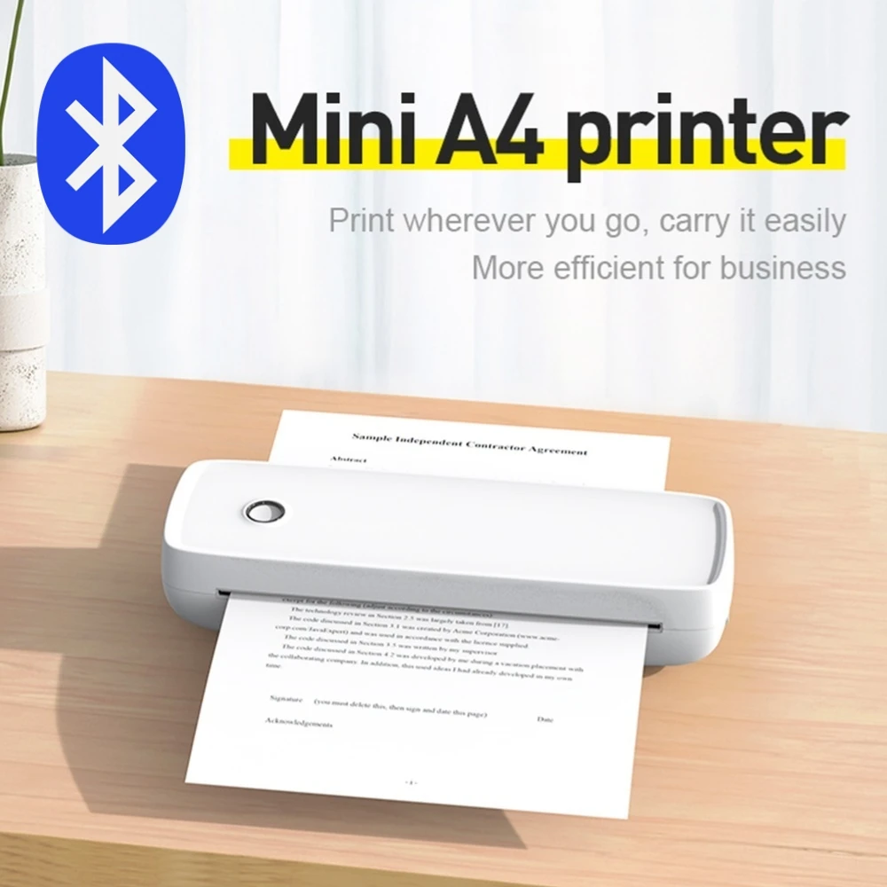 

A4 Thermal Printer Portable Thermal Paper Printer 203dpi Bluetooth-compatible 2600mAh for Work Business Office Home