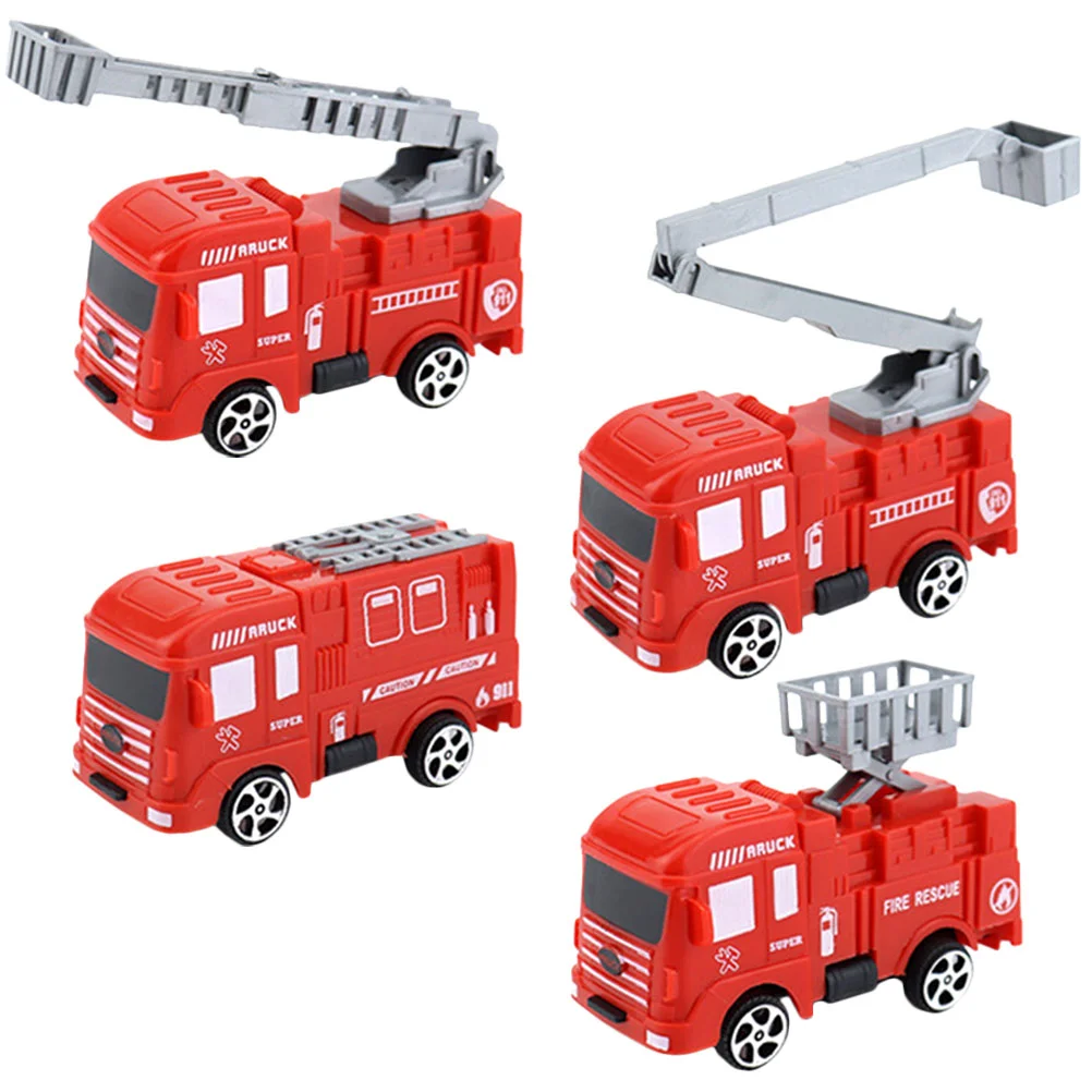 

4Pcs Decorative Fire Fighting Truck Statue Cake Ornaments Household Cake Adornments