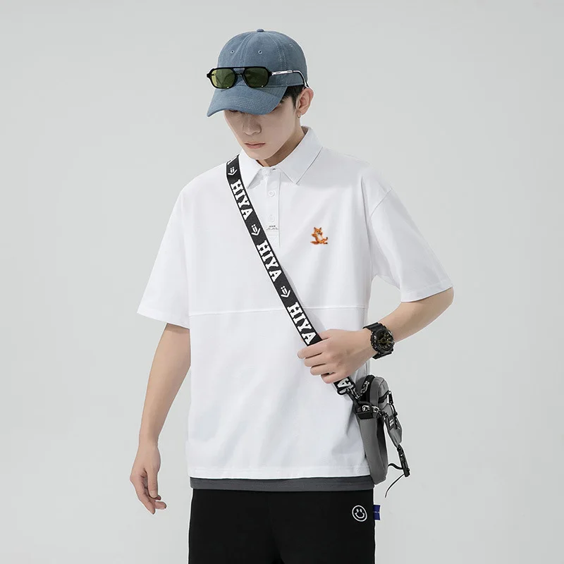 

Мужская хлопковая рубашка-поло с коротким рукавом, с вышивкой