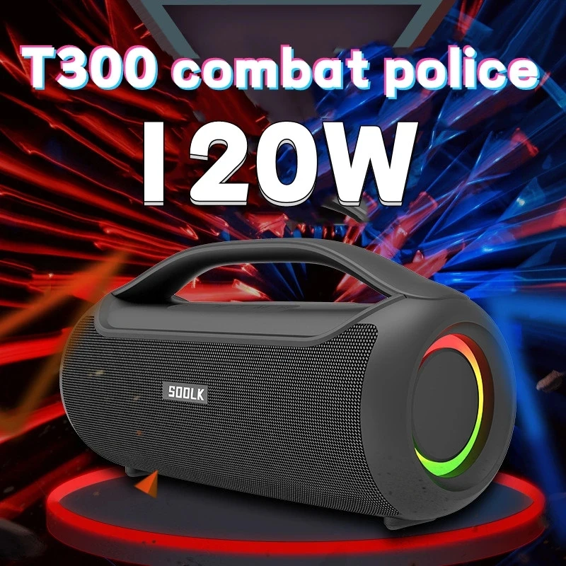 

T300 120W Big Power Wireless TWS Subwoofer Bluetooth Speaker High Volume Waterproof Portable NFC Mobile Power HIFI Sound Quality
