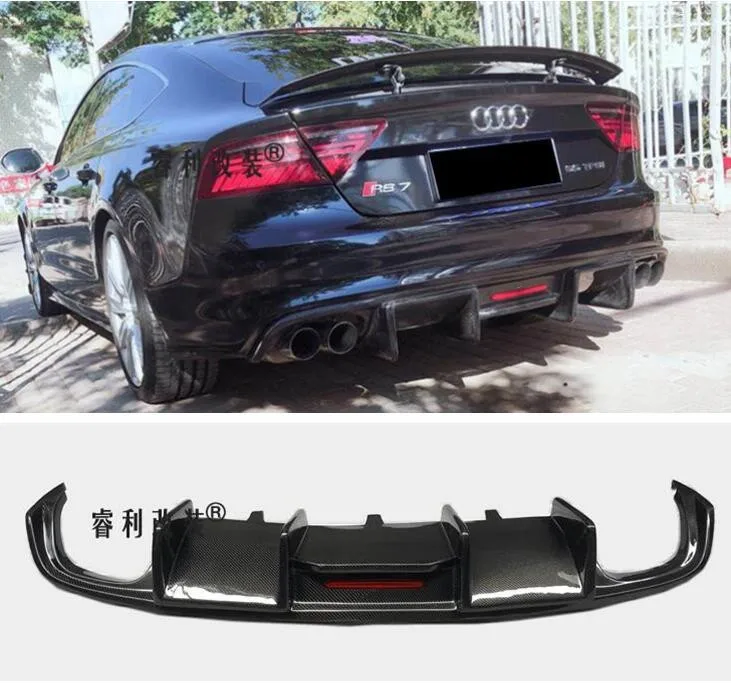 

REAL CARBON FIBER REAR BUMPER TRUNK LIP SPOILER DIFFUSER For Audi A7 S7 SLINE RS7 2011 2012 2013 2014 2015 (With Light)