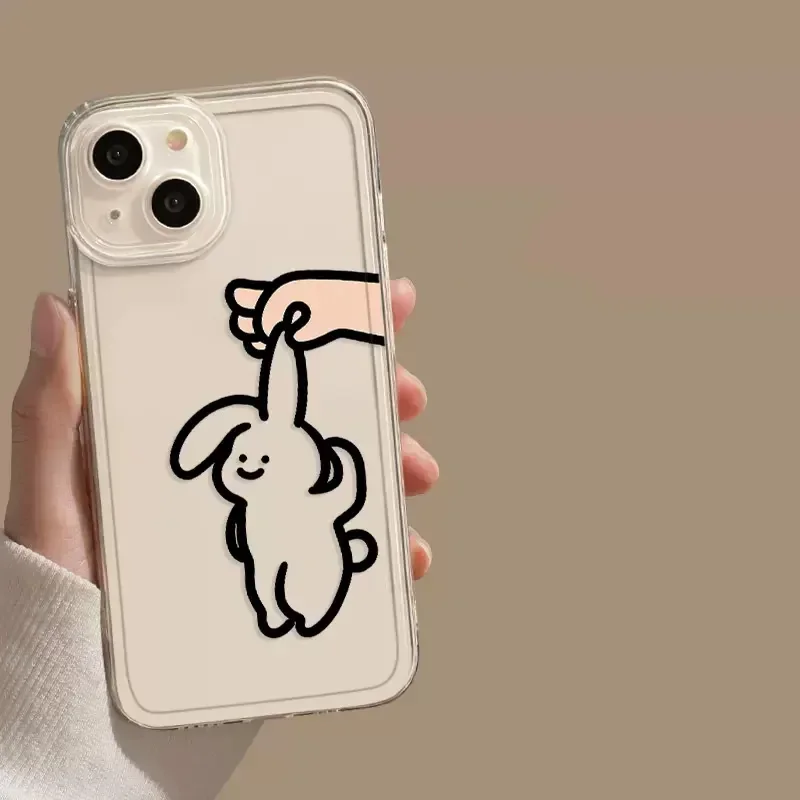 Забавный простой прозрачный чехол для телефона с кроликом iPhone 16 15 13 11 12 14 Pro Max Mini XR