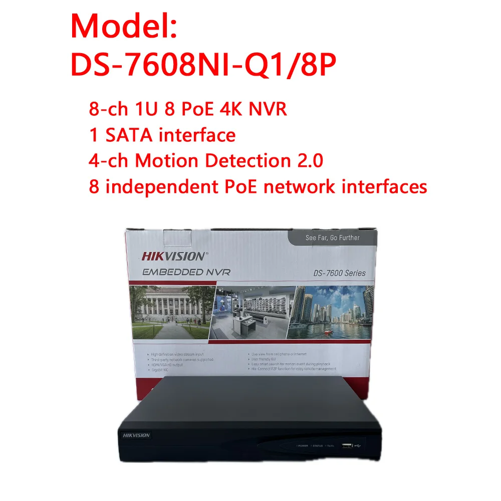 Сетевой видеорегистратор Hikvision DS-7604NI-Q14P 4-канальный 1U 4 PoE, DS-7608NI-Q18P 8-канальный 4K PoE, H.265+, Plug and Play, для систем видеонаблюдения (art.: 3920dba40e4e6) - 3920dba40e4e6