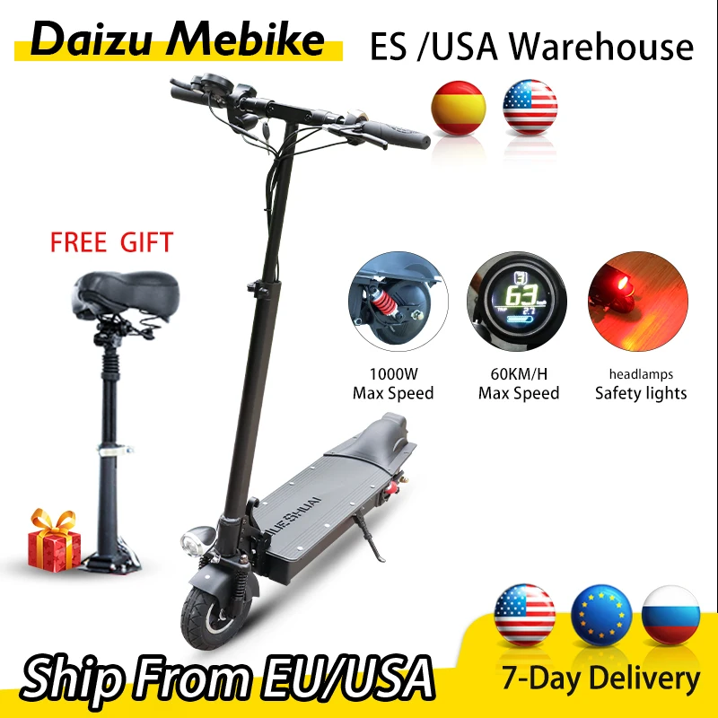 

48V 1000W Max Speed 55km/h Electric Scooter Fodling Electric Scooters Adults with Seat 80km Long Range Escooter 8.5inch Tires