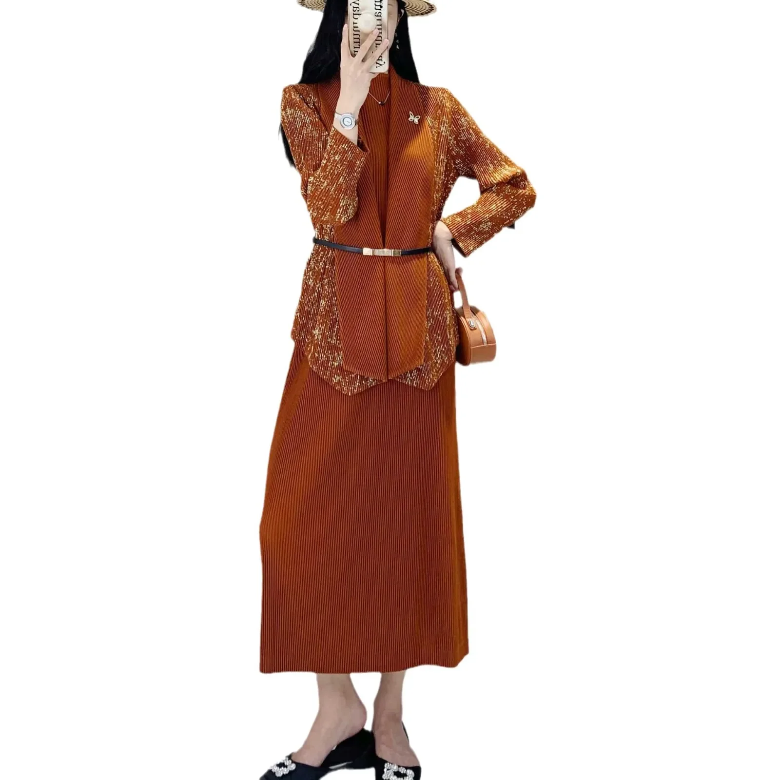 Складки Новинка осени пригородный костюм нишевая модель роскошный для пожилых