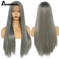 anogol 13x4 silver grey lace front synthetic wigs long natural straight hair high temperature fiber wave wig for black women