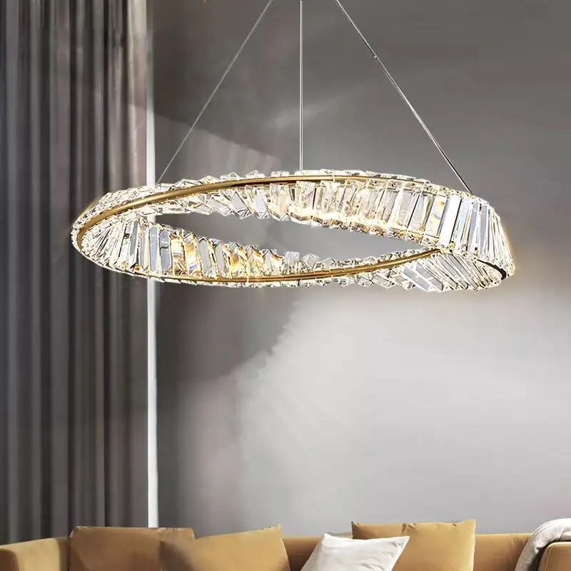 

Modern Luxury Gold Crystal Chandelier Round American Ring Lamp For Living Room Bedroom LED light Hanging Fixtures Circle Pendant