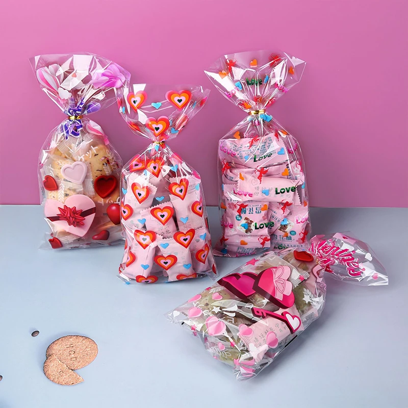 

50pcs Valentines Day Gift Packaging Bag Cellophane Candy Cookie Bag Wedding Party Goodies Treat Bags Anniversary Gift Bag