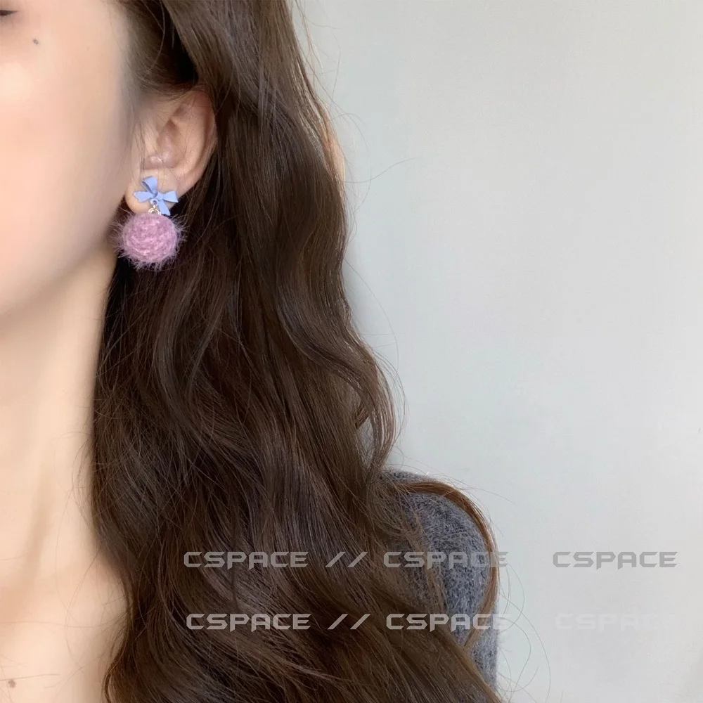 

Korean Imitation Retro Bowknot hair ball zircon Stud Earrings Ladies Fashion Crystal Elegant Jewelry Everyday Party