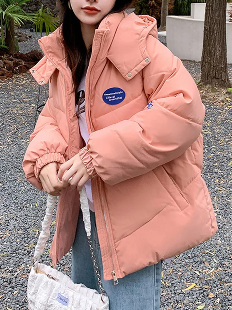 Purple Jacket Women Coat Hooded Winter Clothes 2023 Loose Cotton Padded Coat Thicken Warm Outerwear Female Parkas Fashion Jacket