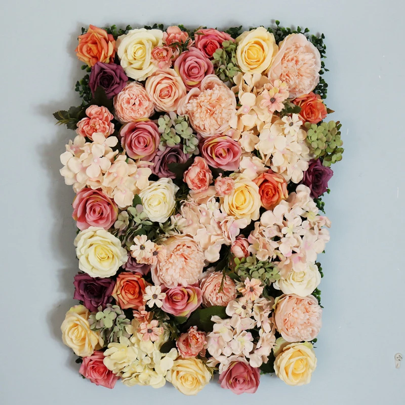3D Artificial Flower Wall Backdrop Silk Rose Panels 40cmX60cm Customized