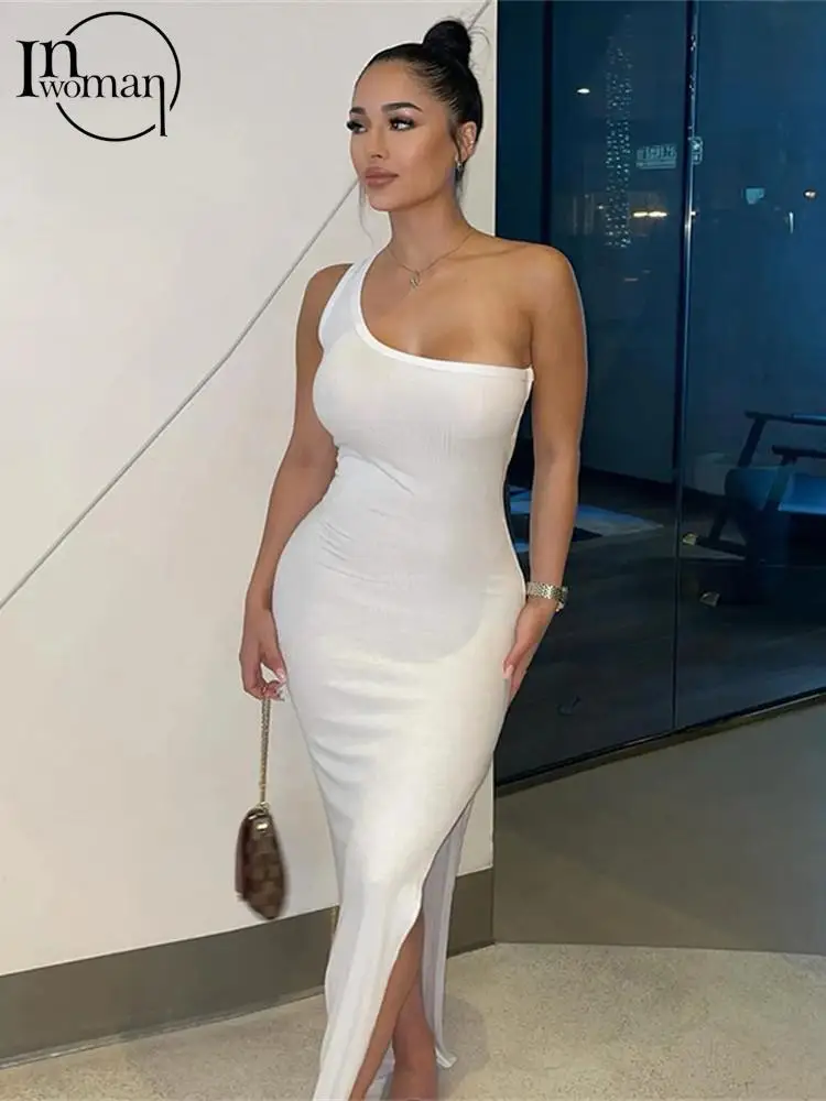 

Женские летние платья-Макси на одно плечо, облегающее длинное платье в обтяжку, сексуальное Белое и розовое платье для вечеринки, 2022