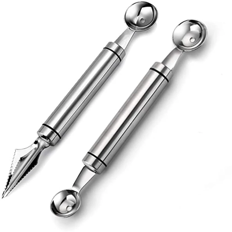 

2 In1 Dual-head Stainless Steel Fruit Carving Ball Digger Watermelon IceCream Baller Scoop Stacks Spoon Home Kitchen Tool