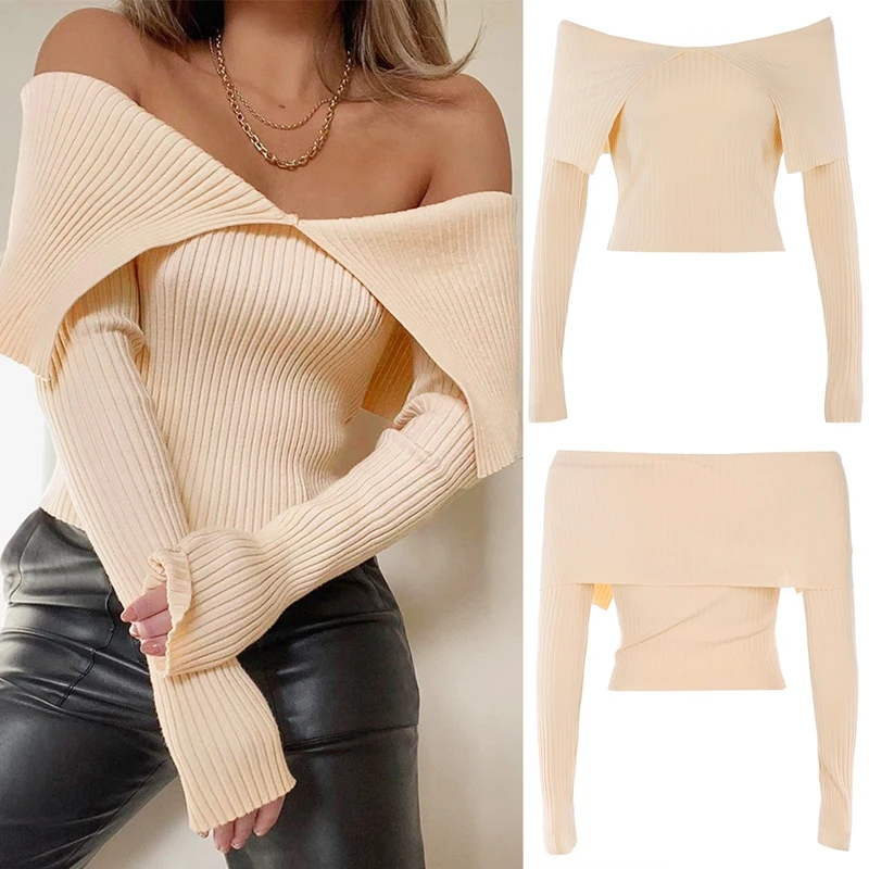 

Autumn Big Lapel Sexy Strapless Slim Striped Fashion Long-Sleeve Top Low-Cut Solid Color Base Tops