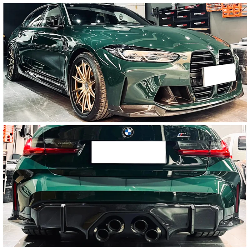 

Fits For BMW G80 G82 M3 M4 2021 2022+ Carbon Fiber Body kit Bumper Front Lip + Rear Diffuser + Spoiler + Side Skirt Protector