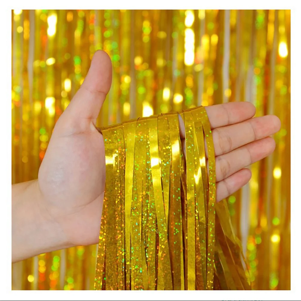 

Coolballoon Laser Dot Tinsel Drape Fringe Foil Rain Curtains Wedding Birthday Christmas Festival Party Backdrop Tinsel Curtains