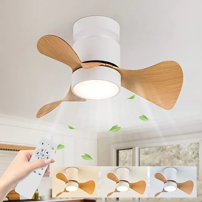 

Ceiling Fan With LED Light And Remote Control 3 Colors Lighting 6 Wind Speed Silent Chandelier Wood Fan 20in For Home Room Decor