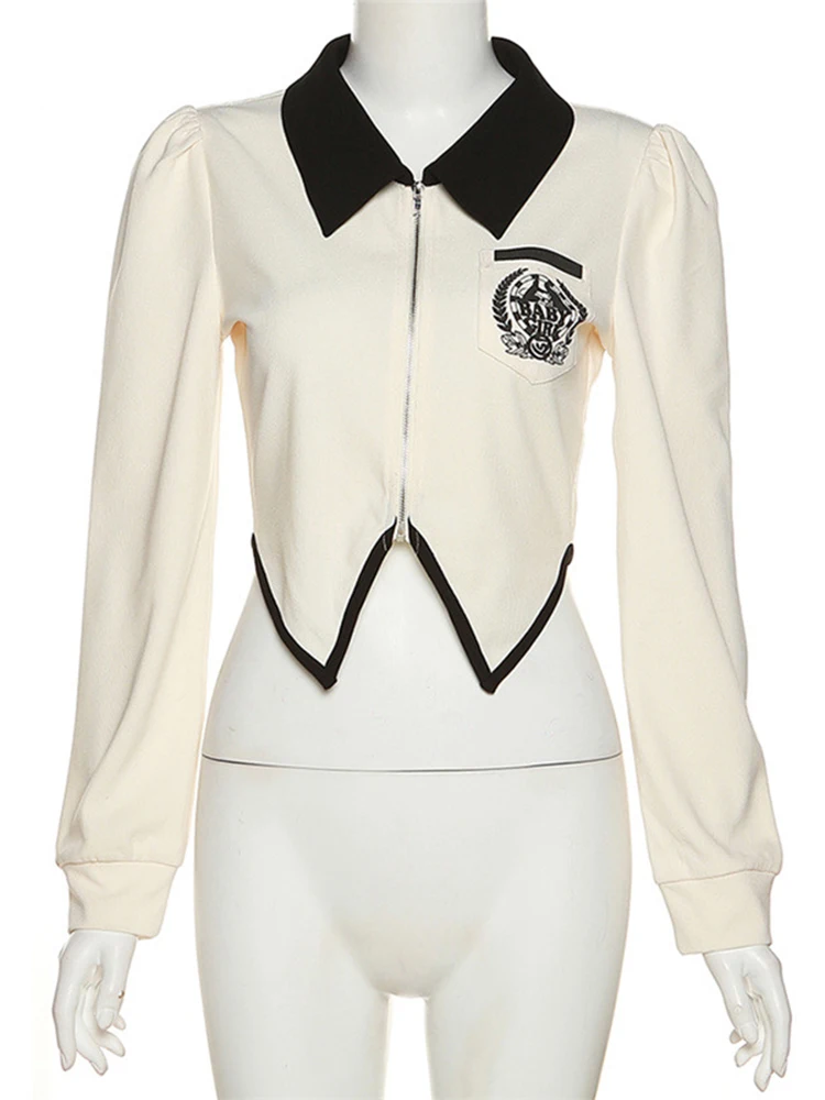 Рубашки-поло в стиле преппи Женская универсальная блузка на молнии корейская