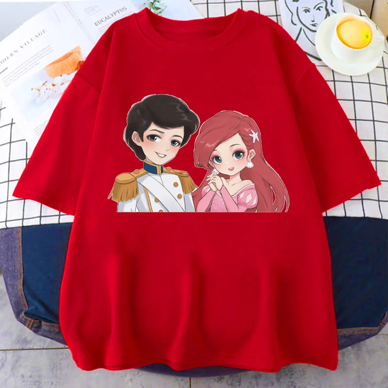 

Disney The Little Mermaid Summer 2022 T Shirt Tops Cute Girl Clothes Tees Y2k Short Sleeve O-neck Women Clothing Printing Anime