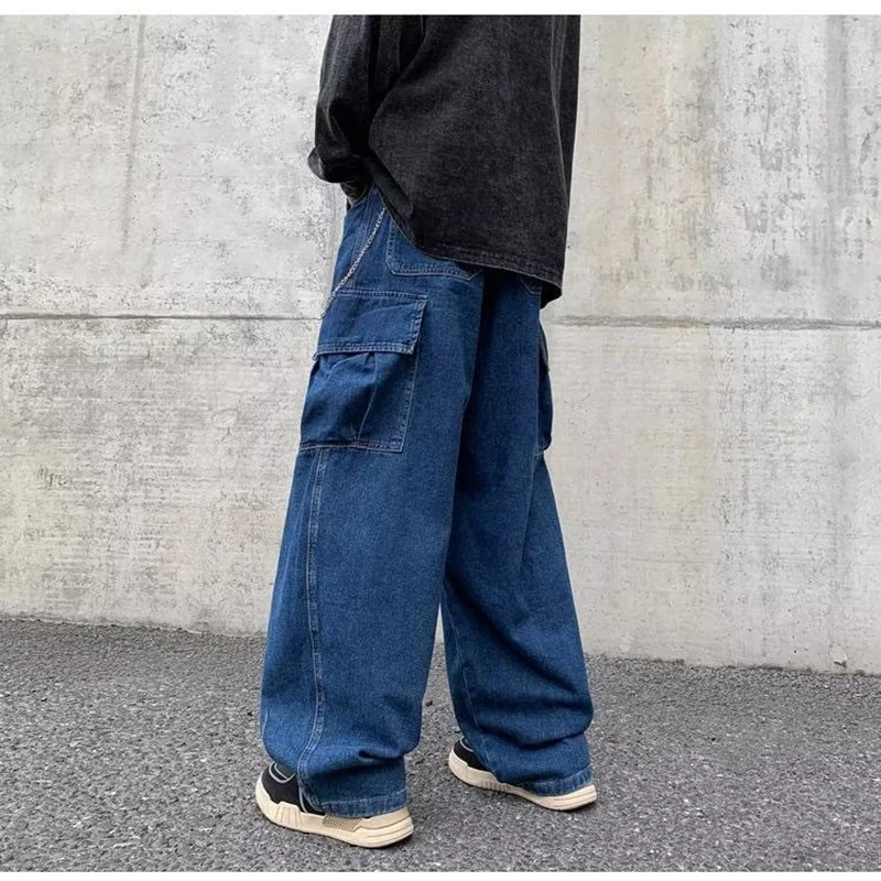 2023 Fashion Loose Fit Unique Big Side Pockets Jeans Casual High Street Baggy Handsome Pants