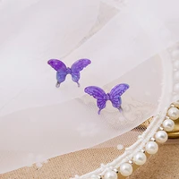 korean fairy purple gradient butterfly earrings for women female sweet clear resin statement earrings fashion party jewelry