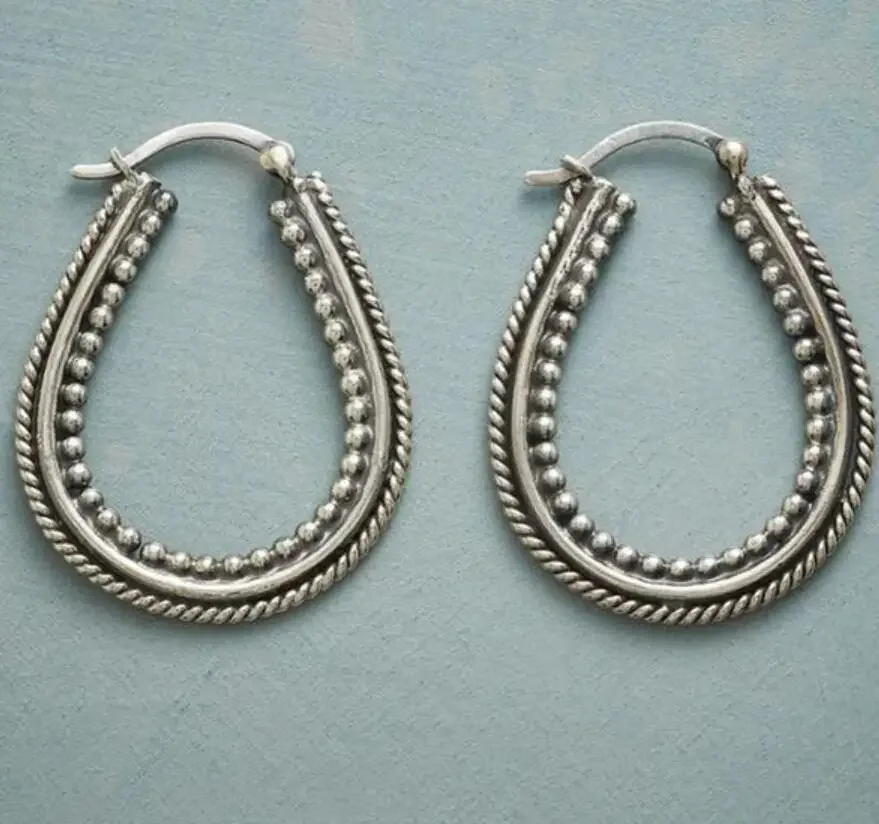 Винтажные этнические модные серебряные полые висячие серьги для женщин