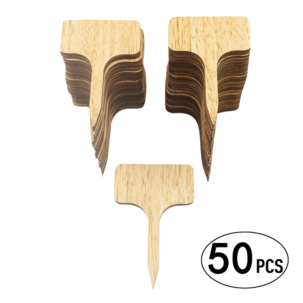 

50x Wooden T-Type Bamboo Plant Labels Eco-Friendly Wooden Plant Sign Tags Garden Markers for Seed Potted Herbs Flowers Tools