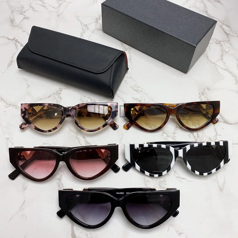

Classic Stripe Cat Eye Small Frame Sunglasses Unisex Vintage Steampunk Acetate Metal V Decorative Triangle Eyewear Women 2021