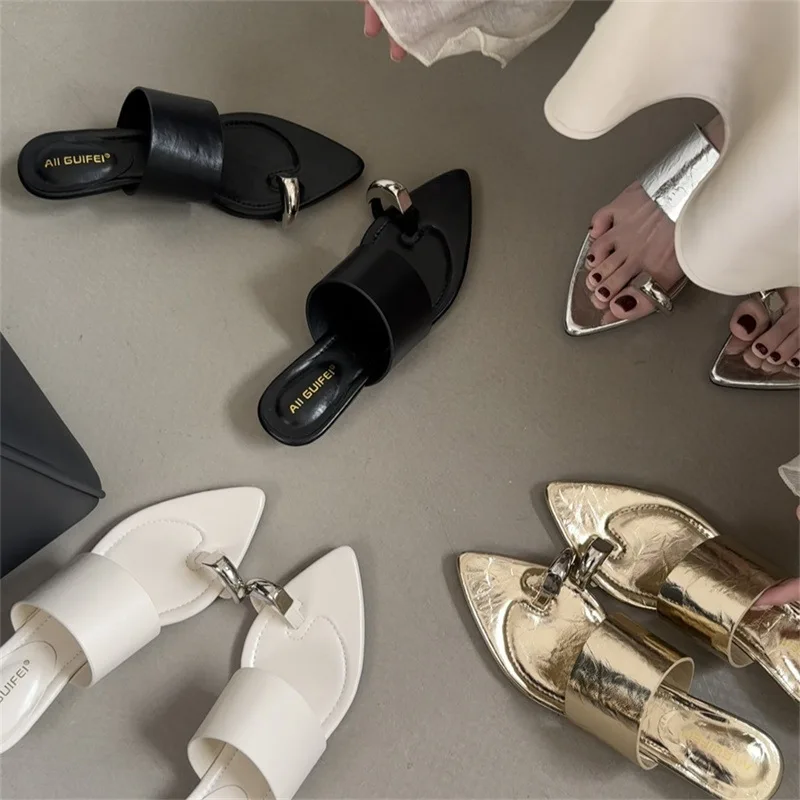 Французские винтажные шлепанцы женская летняя одежда для улицы новинка 2024