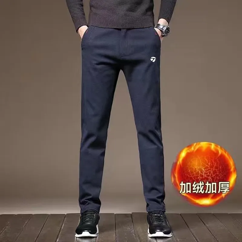 

Men's Winter Fur Warm Golf Pants Pants Korean Fashion Business Casual Golf Trousers Loose Thicken Man Fleece Business Sweatpants