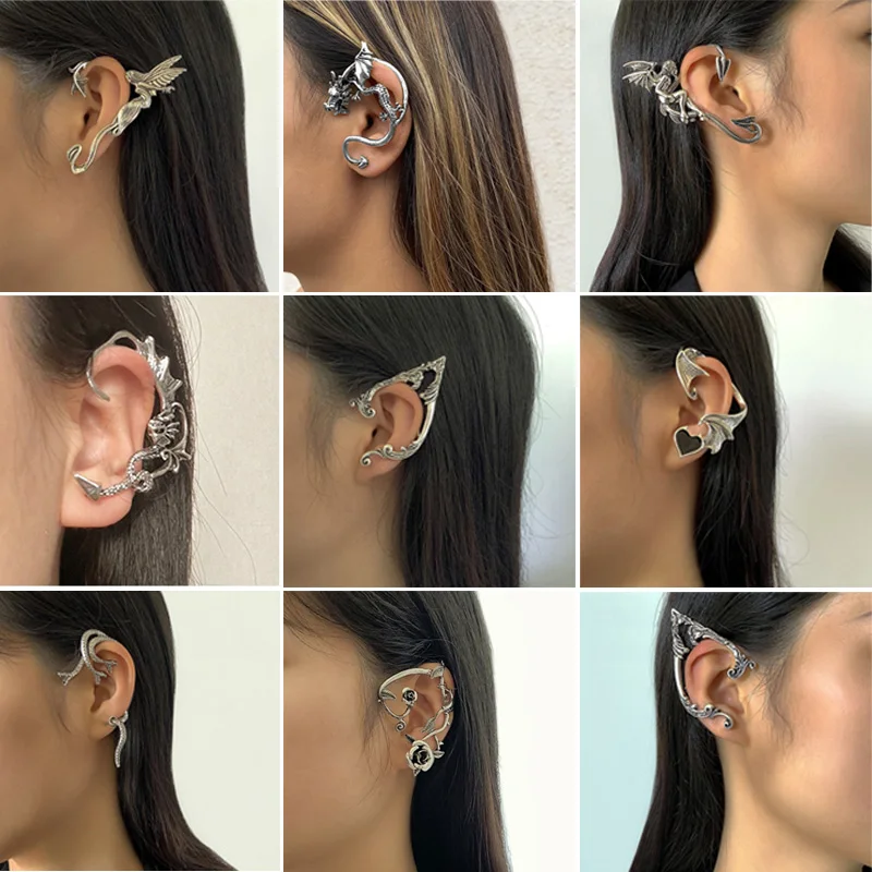 

Vintage Punk Ear Cuff Clip Earrings for Women Men Stud Earring Piercing Silver Color Wrap Cartilage Earcuff Goth Party Jewelry