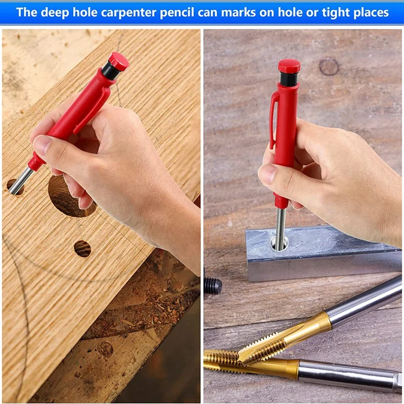 

Mechanical Carpenter Pencil With 6Pcs Black And Yellow Refills,For Carpenters Scribers Woodworkers Architect Constructio