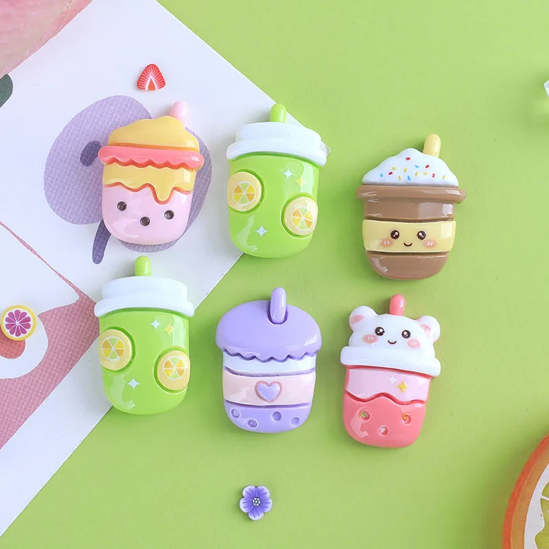 

100pcs Wholesale Kawaii Cartoon Milk Tea Cup Resin Flatback Cabochon Imitation Food Art Supply Decoration Charm