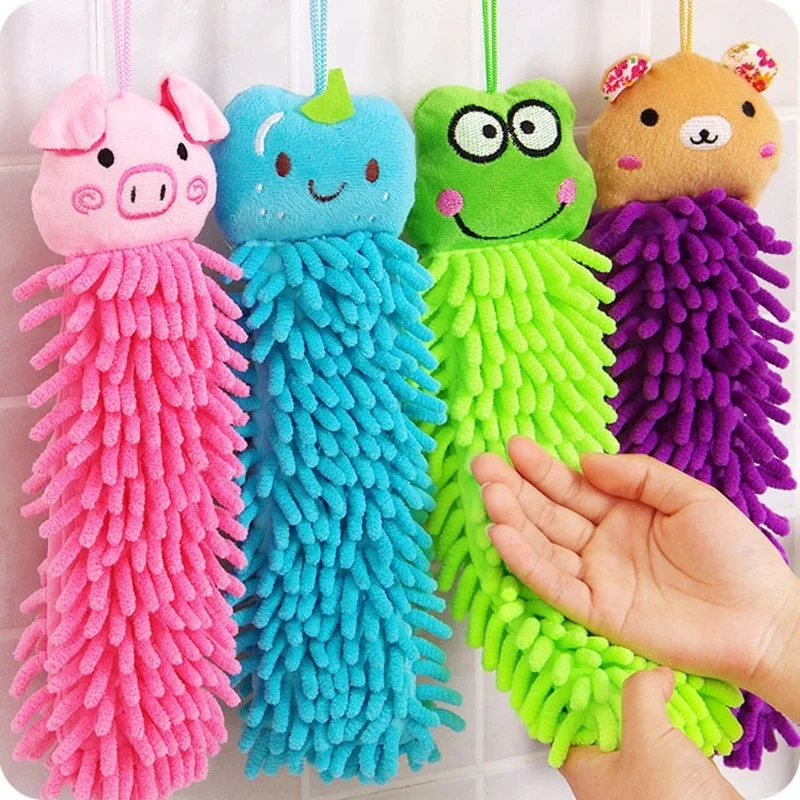 

Soft Kitchen Hanging Towels Chenille Hand Face Wipe Towels Baby Kids Children Cartoon Animal Bathroom Washcloths Handkerchief