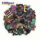 Стильные неоновые наклейки 100 шт.лот, красочные наклейки для автомобиля, чемодана, ноутбука, скейтборда, велосипеда, шлема, водонепроницаемые Модные Стикеры