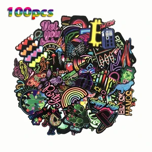 Стильные неоновые наклейки 100 шт.лот, красочные наклейки для автомобиля, чемодана, ноутбука, скейтборда, велосипеда, шлема, водонепроницаемые Модные Стикеры