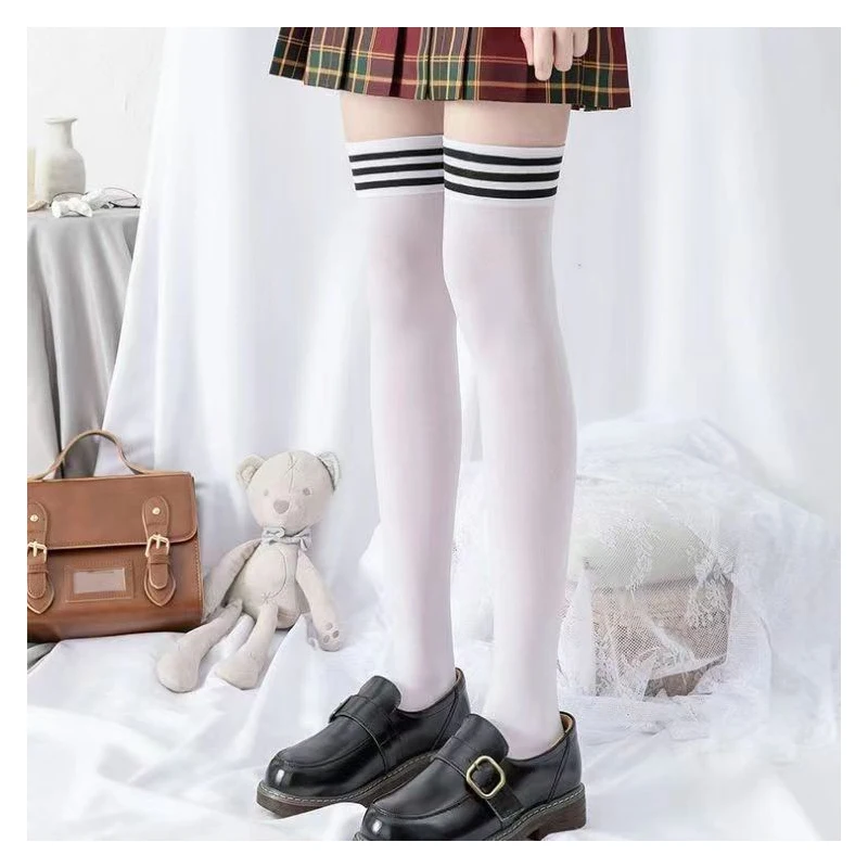 

Women Socks Striped Black White Lolita Sweet Kawaii Thigh High Stockings Thin Medias Girl Long Leg Sexу Stocking