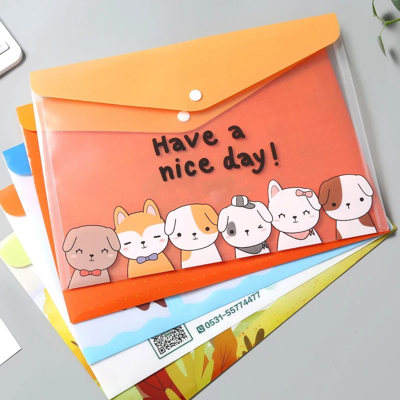 Cartoon Transparent File Folders Cute Animal Pocket Folders Student Document Organizer School Office Business Supplies
