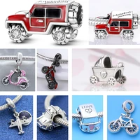 fine car pendant charms 925 sterling silver bead bicycle baby carriage dangle fit original pandora bracelets women diy jewelry