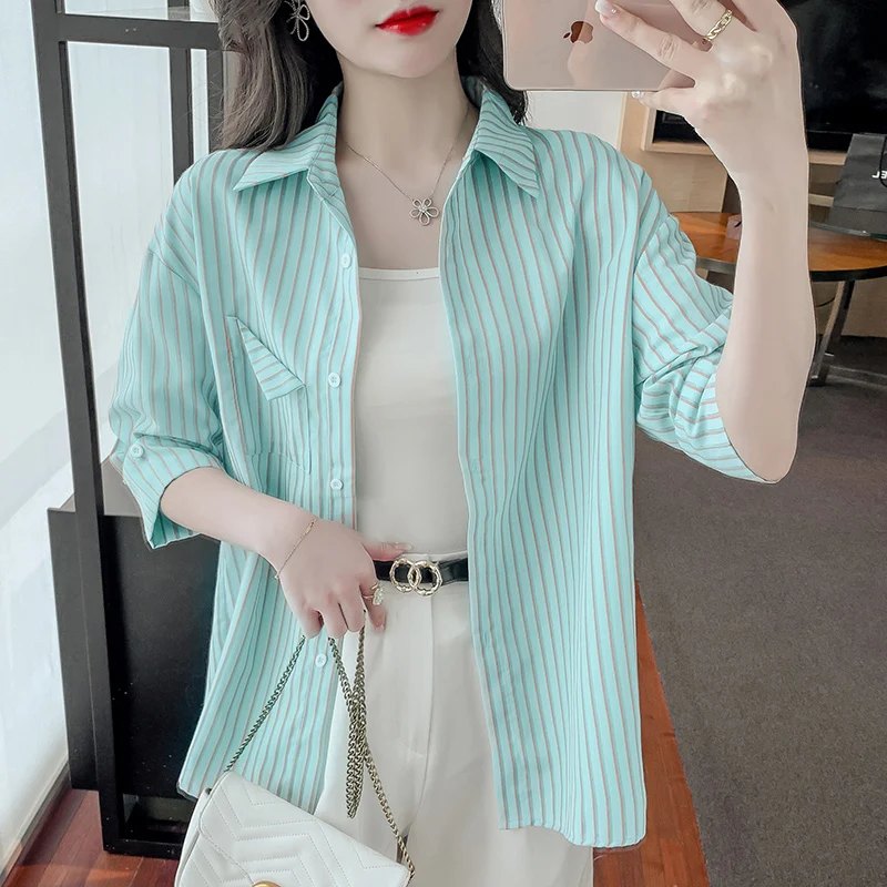 

Luxury Women's Loose Blouses Women's Lightweight Long Sleeve Top Fashion Turn-down Collar Shirt Woman YZR6