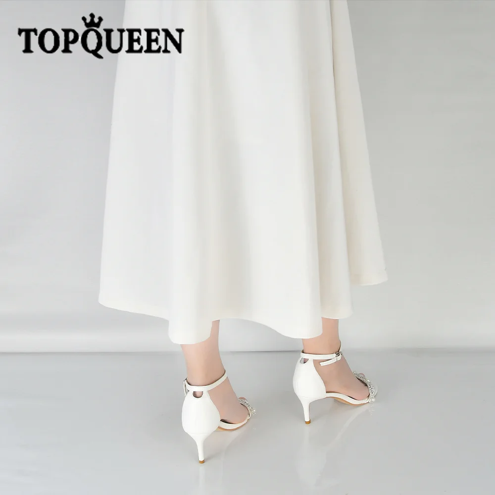 TOPQUEEN Women's Sandals Zapatos High Heels Shoes for Women 2022 Lady Beading Open-toed Diamond Fashion One Word Buckle Toe  A64