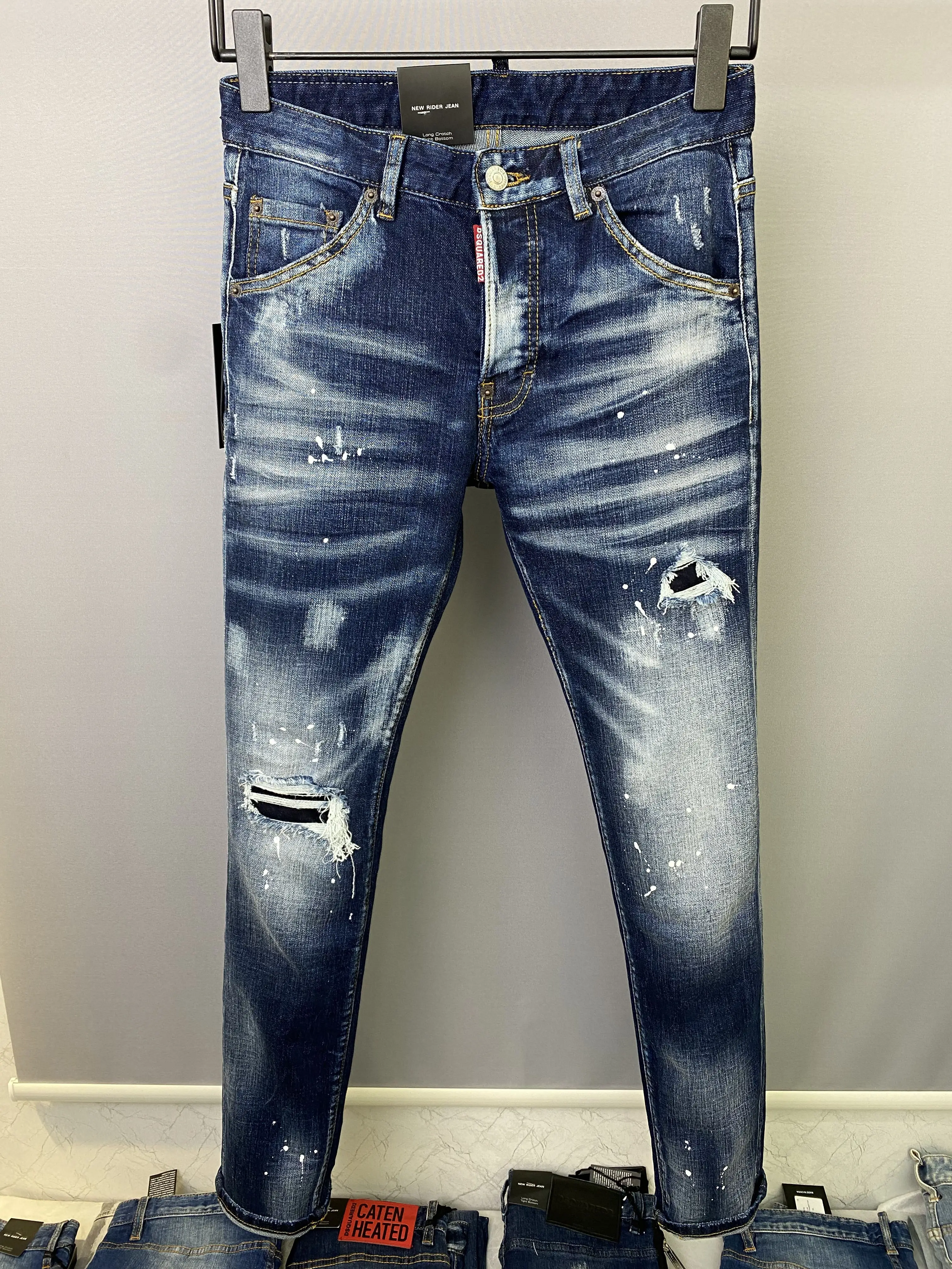 

2022 Spring New Denim Pants Men's d2 Blue Wash Contrast Print Letters Slim Fit Small Feet Casual 9826