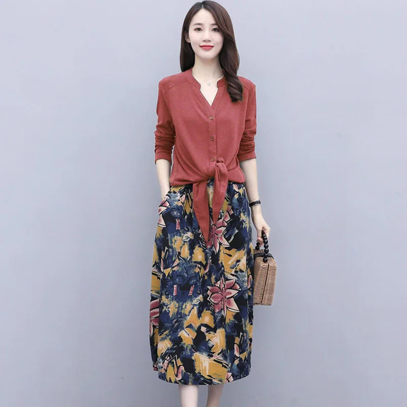 

Woman Clothes Middle-aged Mother Spring Autumn Dress Two-piece Large Size Women's Wife Noble Age-reducing Long Sleeves Suit Y89