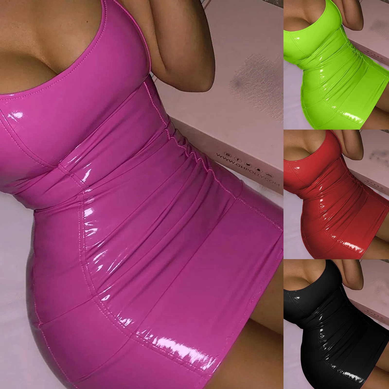 

Платье женское вечернее из искусственной кожи на молнии, с круглым вырезом