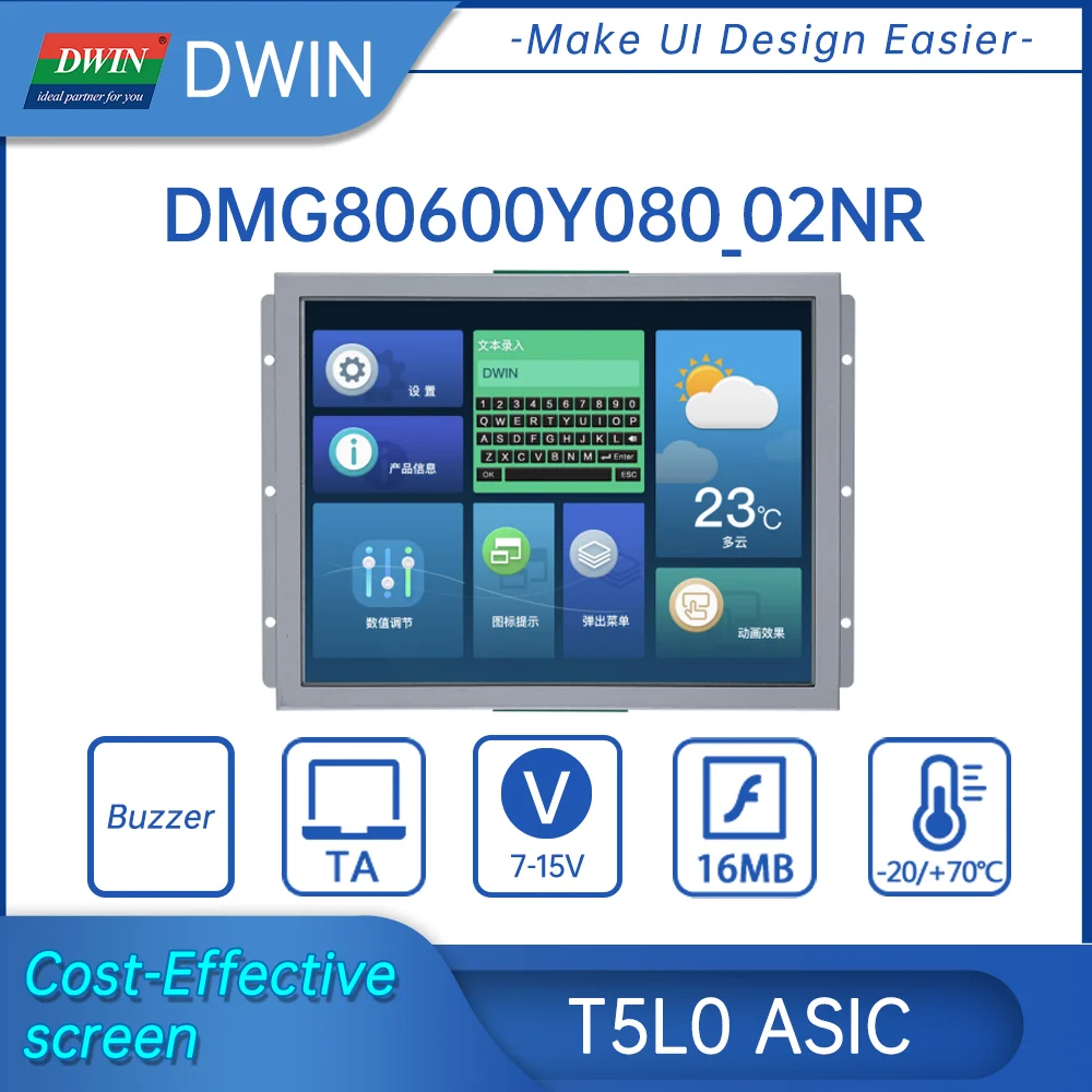 

DWIN 8 inch HMI TFT LCD Modules with Resistive Touch Panels 800*600p Graphics Display DMG80600Y080_02NR
